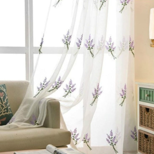 Lavender Embroidery Sheer Curtains for Living Room Bedroom Wedding Banquet Window Screening Home Decoration