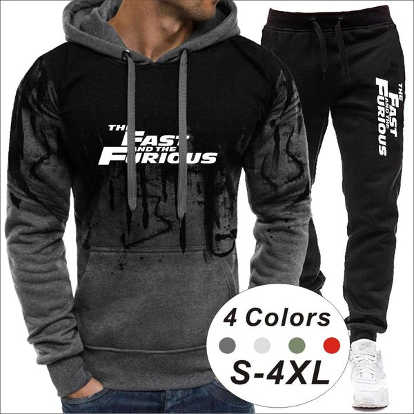 Fashion Mens Tracksuit Hooded Sweatshirt Sweatpant Slim Fit Sets Jogging Suits Black camouflage The Fast and The Furious Two Piece Set XS-4XL
