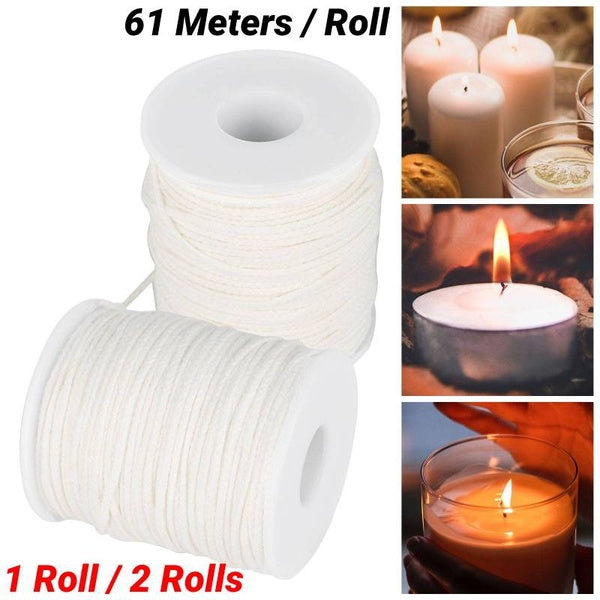 1-2 Rolls 200 Feet 61M Braided Candle Wicks Cotton Candle Woven Wick for DIY Candle Making Smokeless Wax Pure Cotton Core