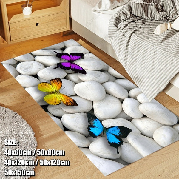 Homsanexe Fashion 3d Cobblestone Stone Colorful Butterfly Pattern Kitchen Doormats Non-slip Floor Mats Bathroom Area Rug Carpet Anti Skidding Mat (40