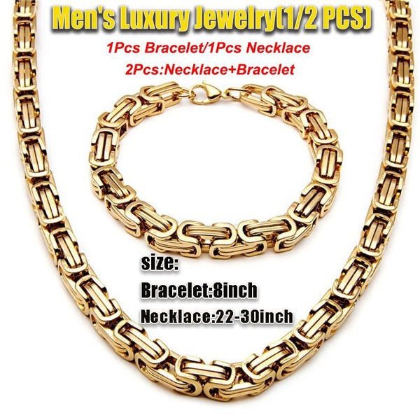 1-2 Pcs Mens Fashion Jewellery Stainless Steel Necklace Byzantine Vintage Jewelry Silver Gold Black Heavy Metal Punk Chain Men's Necklaces or Bracele