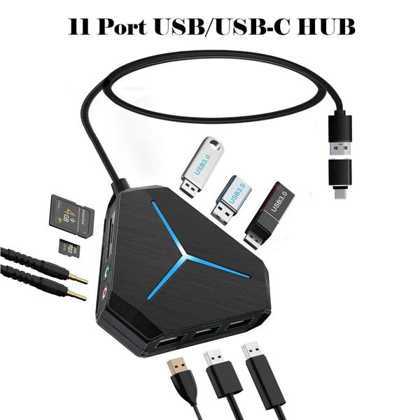 Hub USB avec 11 Ports haute vitesse lecteur de carte TF-SD USB 3.0 Interface casque-Microphone pour ordinateur portable accessoires informatiques