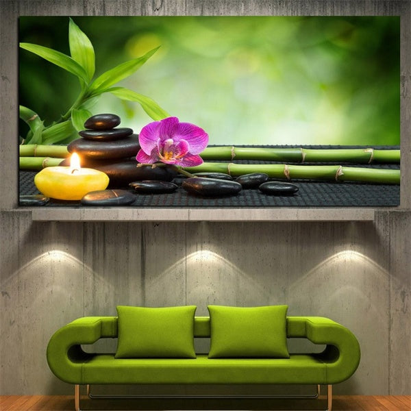 HD Print Modern Orchid Zen Spa Stone Bamboo Candle Oil Painting on Canvas Art Poster Wall Art Picture for Living Room Cuadros