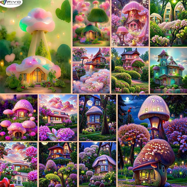 FIYO Beautiful House DIY 5D Diamond Painting Full Drill with Number Kits Home and Kitchen Fashion Mosaic Diamond Painting Canvas Wall Decoration Gift