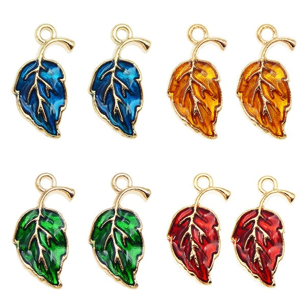 40PCS Enamel Leaves Charms Mixed 4 Colors Tree Leaf Pendants Alloy Necklace Bracelet Jewelry Making Accessory