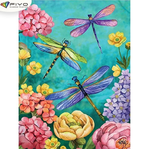 Dragonfly on The Pond DIY 5D Diamond Painting Full Drill with Number Kits Home and Kitchen Fashion Crystal Rhinestone Cross Stitch Embroidery Paintin