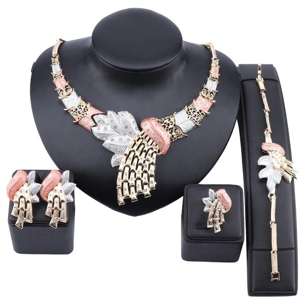 African Beads Statement Big Pendants Necklace Earring Gold Color Fine Jewellery Sets For Women Wedding Bridal Party
