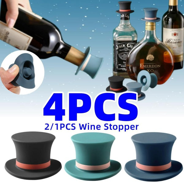1-2-4PCS Creative Hat Silicone Wine Bottle Stopper Reusable Leak Proof Beer Glass Bottles Fresh-Keeping Champagne Cap Closer Sealed Cover Home Kitche
