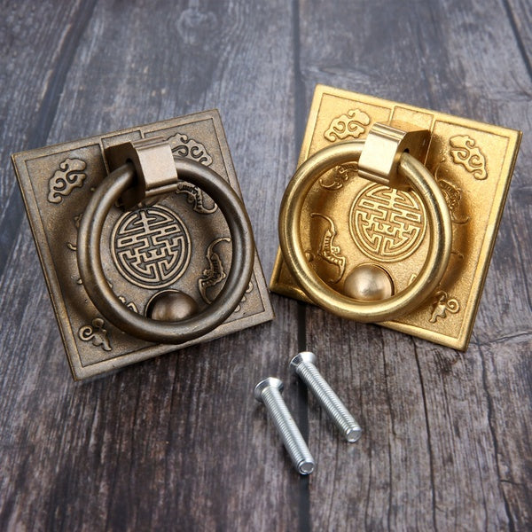 Brass Cabinet Door Handle Chinese Drop Handle Cupboard Ring Drawer Pull Knob for Wood Box Furniture Hardware 60*60mm