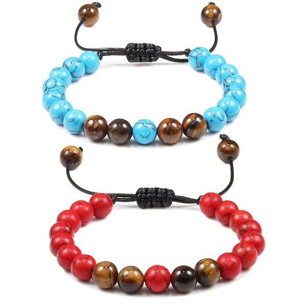 Bracelet réglable de perles de pierre de Turquoise d'oeil de tigre naturel de 8mm, Bracelet de Yoga de corde tressée pour des cadeaux de bijoux de fe