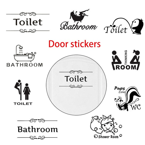 12 Styles Toilet Bathroom Entrance Sign Door Stickers For Public Place Home Decoration Diy Vinyl Wall Decals