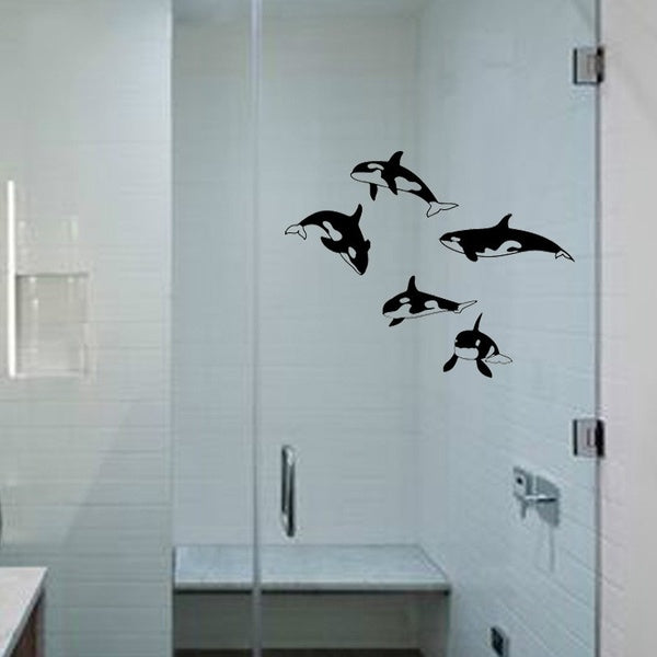 30x30CM（One Group）Cute Killer Whale Home Decor Wall Sticker Bathroom Shower Glass Decals G2-0505