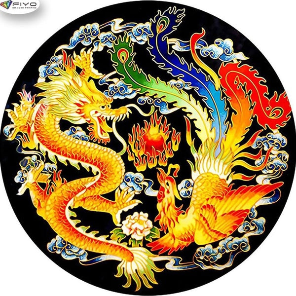 FIYO China Dragon DIY 5D Diamond Painting Full Drill with Number Kits Home and Kitchen Fashion Mosaic Diamond Painting Canvas Wall Decoration Gift Cr