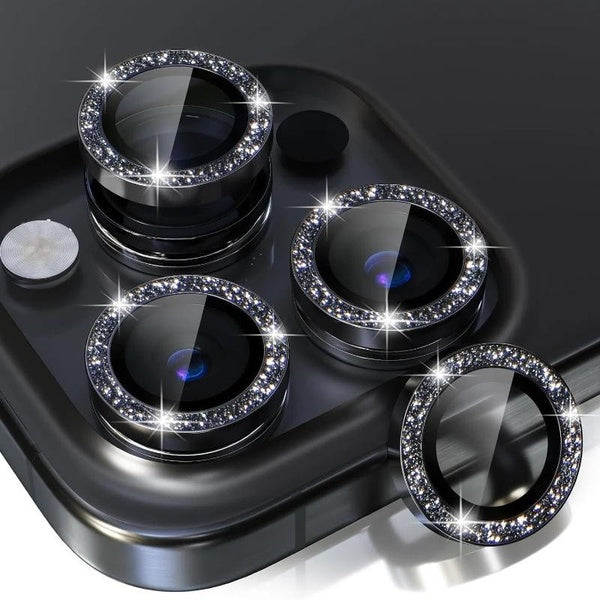 For iPhone 16 15 14 Pro Max Bling Glitter HD Tempered Glass Camera Lens Protector
