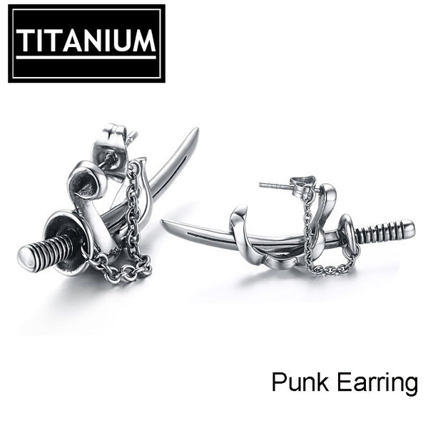 NOUVEAU Boucles d'oreilles en acier au titane pour hommes européens Samurai Sword Boucle d'oreille Party Punk Bijoux