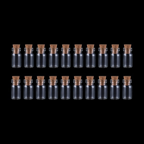 20pcs 11*22*6mm 1ml Mini Glass Bottles with Cork Stopper Empty Spice Bottles Jars Gift Crafts Vials for Wedding Favors