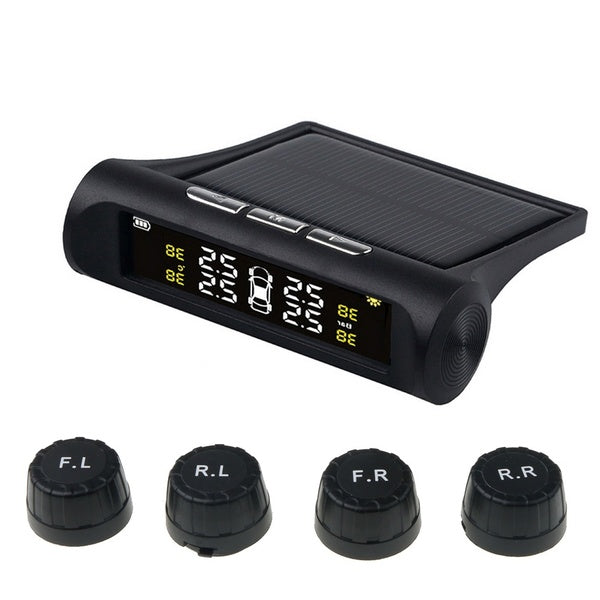 tire gauge Solar Power Tire Pressure Monitoring System with 4 Sensors aoto Tire Pressure LCD display screen []