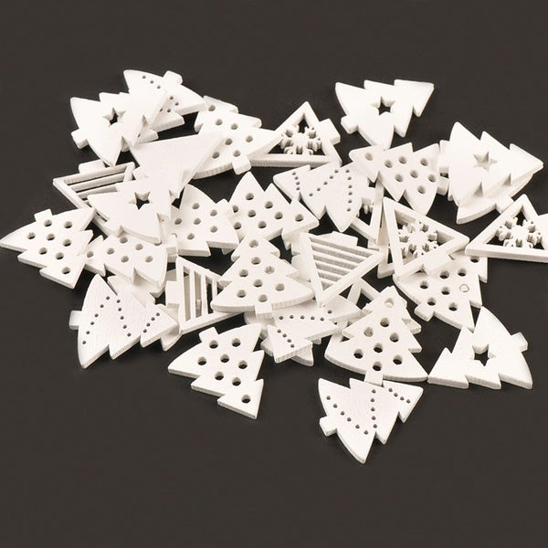 50Pcs Random Mixed White Christmas Tree Pattern Wood Craft Supplies Scrapbooking Diy Wooden Slices For Handmade Home Decor MT2216