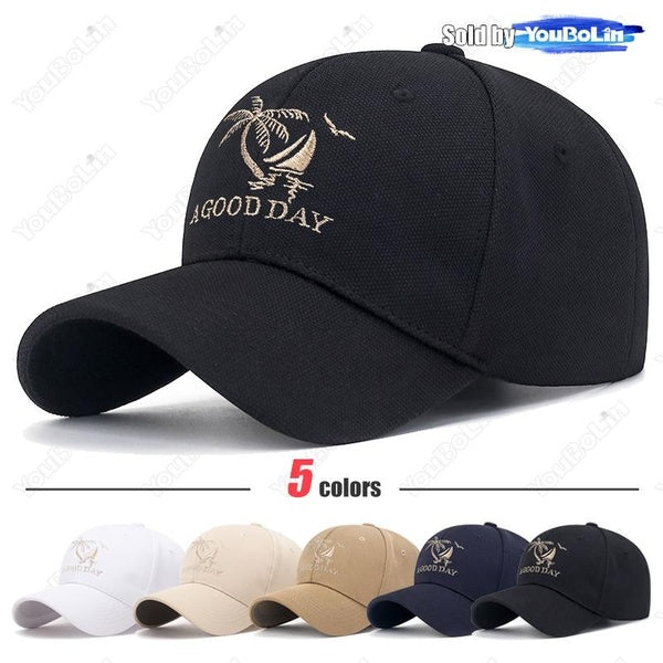 New Mens and Womens Trendy Coconut Tree A GOOD DAY Letter Embroidered Baseball Cap Fashion Young Student Couple Shopping and Traveling Outdoor Casual