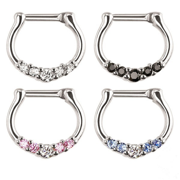 Five Gems Nose Ring Hoops 16G Septum Clicker Surgical Steel Piercings Earrings Body Jewelry (1pcs)