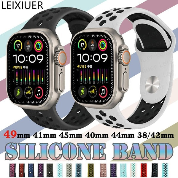 LEIXIUER Breathable Silicone Band for Smart Watch Ultra 2-Ultra 49mm 9 8 7 41mm 45mm 40mm 44mm 38mm 42mm for Smartwatch Series 9 8 7 SE 6 5 4 3 2 1,