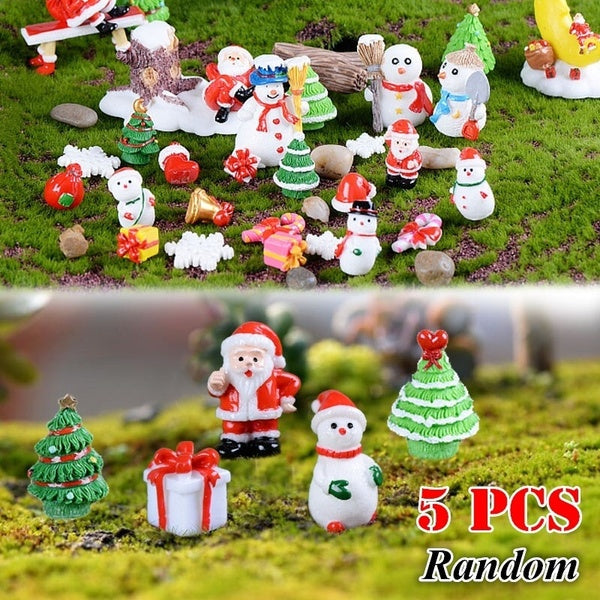 5 Pcs Random Resin Miniature Christmas Tree Santa Claus Snowmen Terrarium Accessories Micro Fairy Garden Doll House Decor Matron Inn
