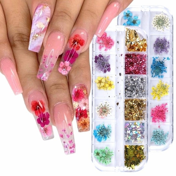 Nail Jewelry Mix Dried Flower Sequin Butterfly Fragment Laser Sequin Set 3D Nail Art Designs Polish Manicure Accessories