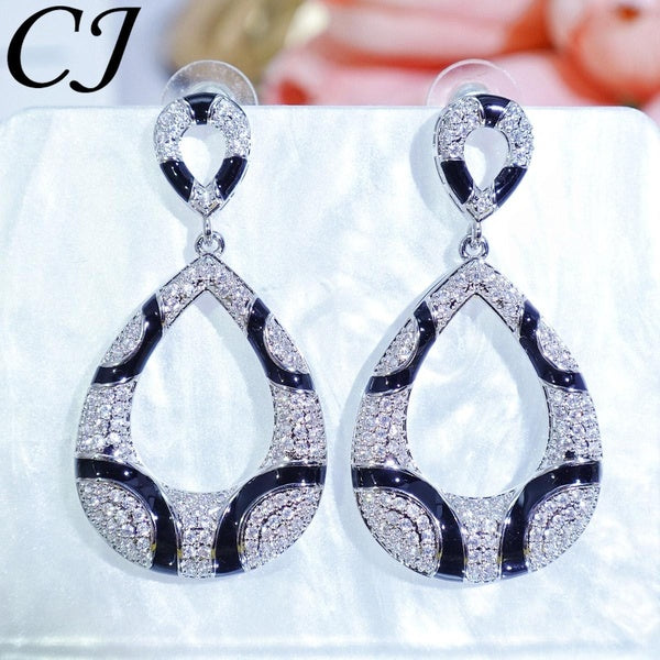 CANDICE - boucles d'oreilles pendantes en forme de goutte d'eau, couleur argent, noir et blanc, pavées de petites pierres de zircone AAA CZ, vêtement