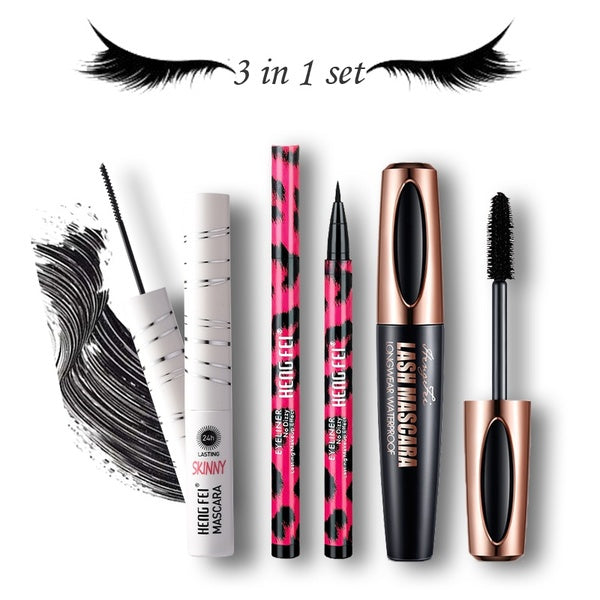 Mascara combiné Volume Extensions de cils imperméables Mascara tout-puissant Eyeliner gratuit Super rentable 3 pièces-ensemble ensemble de maquillage