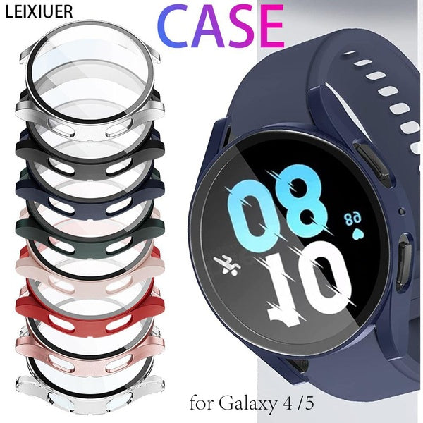 LEIXIUER Tempered Glass with Hard PC Case for Samsung galaxy watch 5 4 40mm 44mm Watch 5 LTE 44mm 5 pro 45mm all-around Screen protector cover for ga