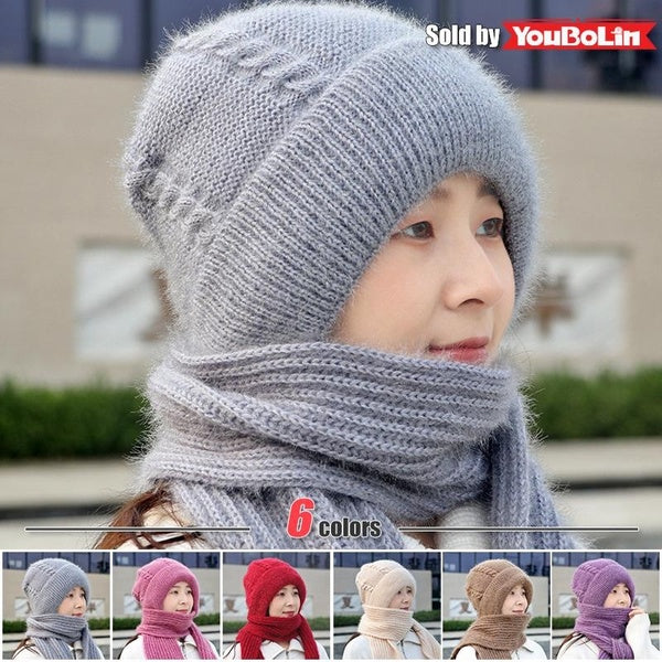 Integrated Ear Protection Windproof Cap Scarf, Knitting Thick Warm Ear Guard Hat, Fashion Women Winter Knitted Hat