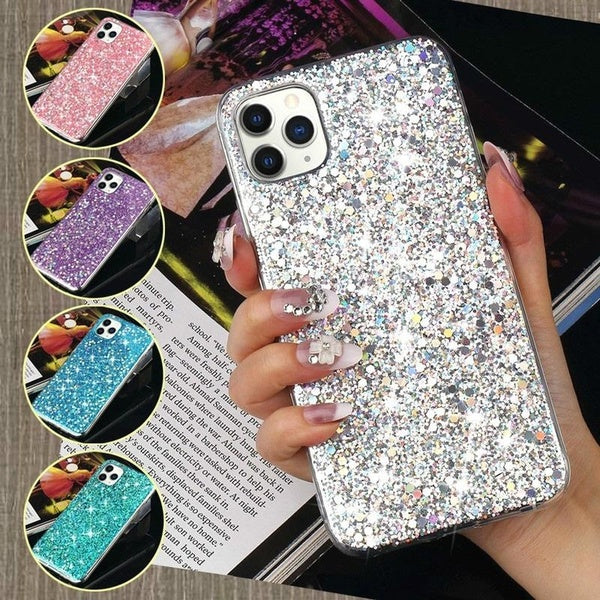 Bling Glitter Star Epoxy Sequins Transparent Phone Case For iPhone 15 14 Pro Max Mini XS Max XR X 7 8 Plus 11 12 13 For Samsung Galaxy S24 Plus S23 U
