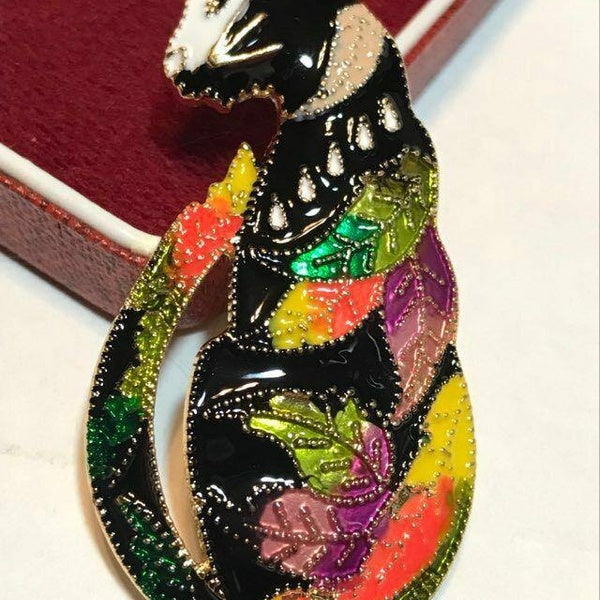 CAT Enamel Stylized RAINBOW CAT BROOCH Shawl Pin Jewellery