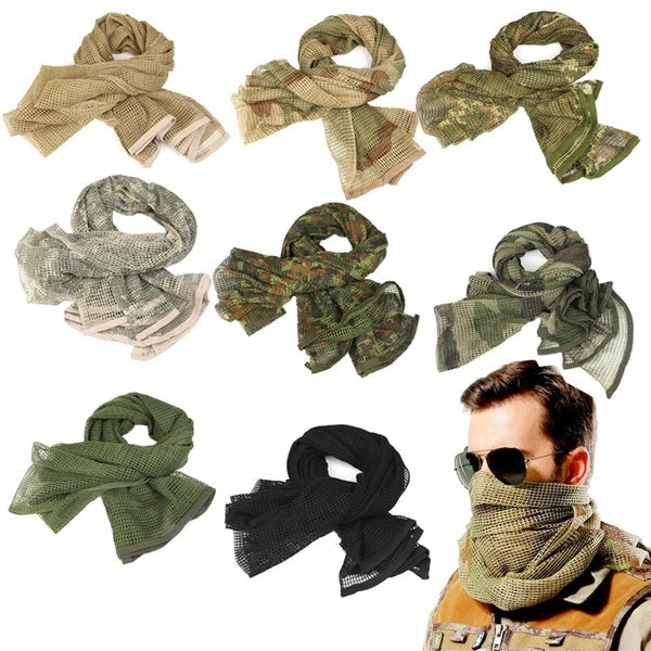 Military Camouflage Scarf Tactical Mesh Neckerchief for Sniper Soldier Multi Purpose Camping Hunting Hiking Neck Scarves Veil 190*90cm