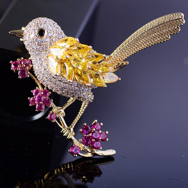 Nouveau Style incrusté Zircon couleur broche intelligente oiseau broche femme tempérament broche broche charme bijoux