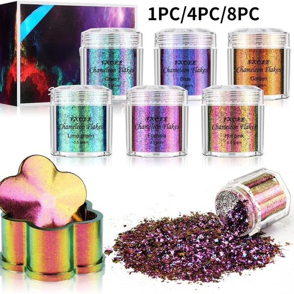 Chameleon Flakes Pigment, 8 Colors Color Shift Glitter Pigments Powder for Epoxy Resin Crafts, Mica Powder Pigment for Nail Art, Paints, Candle Makin