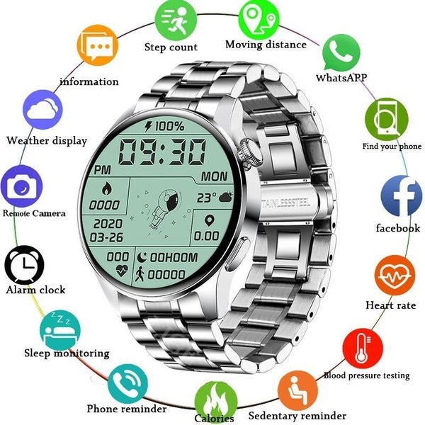 LIGE - montre connectée de luxe pour hommes, bracelet en acier, écran tactile, cercle complet, appel Bluetooth, étanche, activité sportive, Fitness,