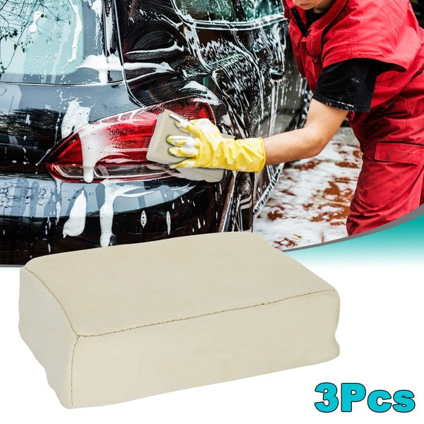 3pcs Suede Leather Car Wash sponge Car Cleaning sponge Natural Chamois Leather sponge Wash Absorbent Quick Dry