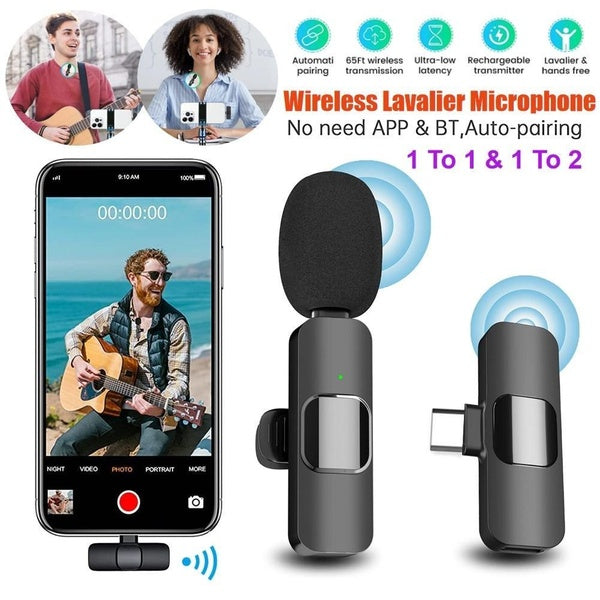 Lot de 1-2 microphones sans fil Lavalier pour smartphone et ordinateur portable, mini microphone à réduction de bruit, microphone sans fil de diffusi