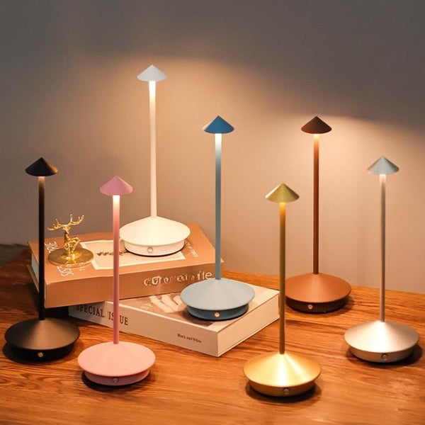 Home Decoration Simple Aluminum Night Light Restaurant Table Lamp Bedside Ambient Light Rechargeable Model Touch Control Metal Table Lamp Dimmable Be