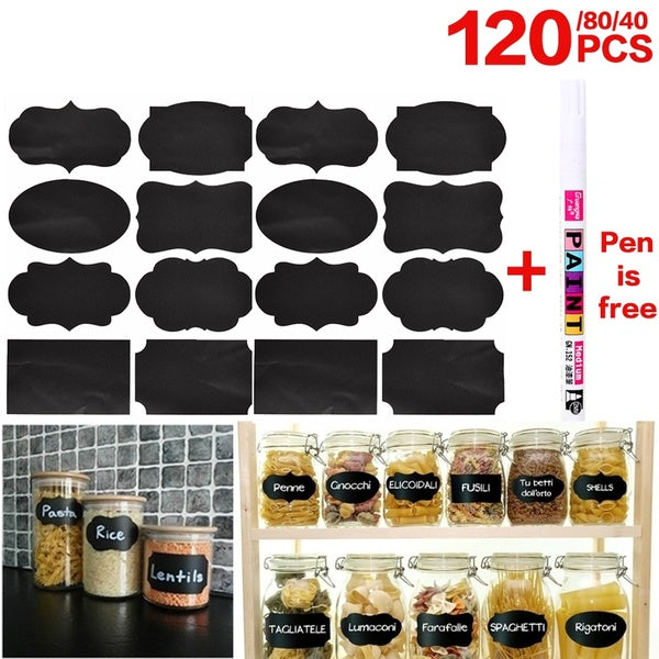 40-80-120pcs Waterproof Home Chalkboard Spice Marker Pen Labels Stickers Bottle Tags Blackboard Label