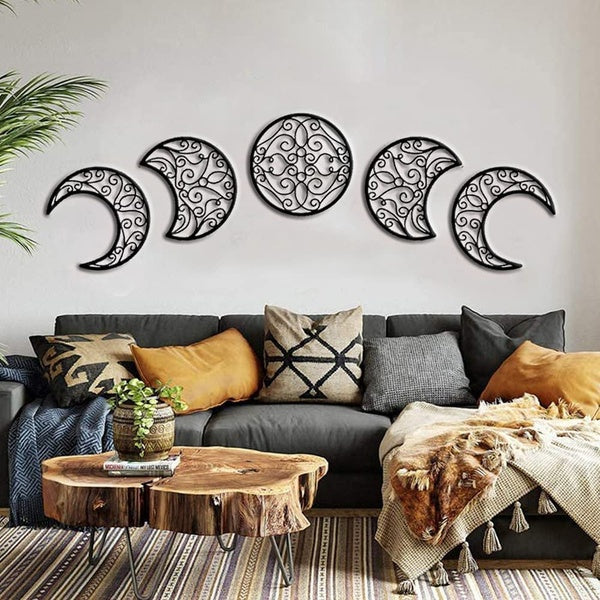 Moon Decoration Wall Decoration, Moon Appearance Wall Art Decoration Wall Hanging (5 Pieces) Nordic Wood Moon Appearance Natural Design Moon Interior
