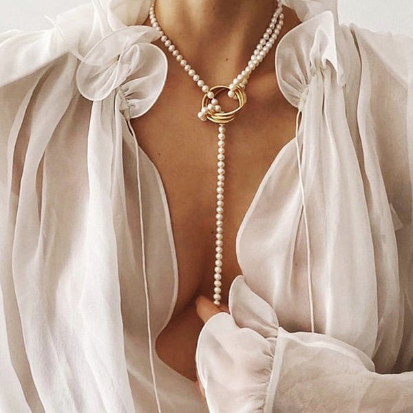 Vintage Pearl Necklaces For Women Fashion Multi-layer Shell Knot Pearl Chain Necklace 2020 NEW Coin Cross Choker Jewelry