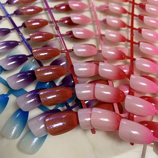 120pcs-lot Glitter Colorful Ombre French Ballerina Coffin False Nails Gradient Press on Fake Nails Tips