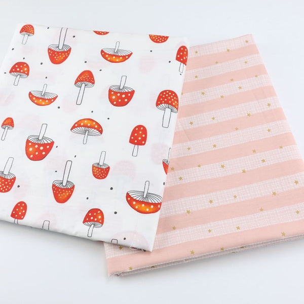 2 Pcs-Lot 40CMX50CM Cartoon Little Mushroom Printed Cloth 100% Cotton Twill Fabric for DIY Handmade Tecidos Sewing Scrapbooking Fat Quarter Bundles o