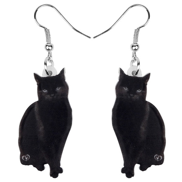 Acrylic Cute Black Cat Earrings Drop Dangle Unique Fashion Animal Jewelry For Women Girls Teens Kids Pet Party Gift Charms Decoration