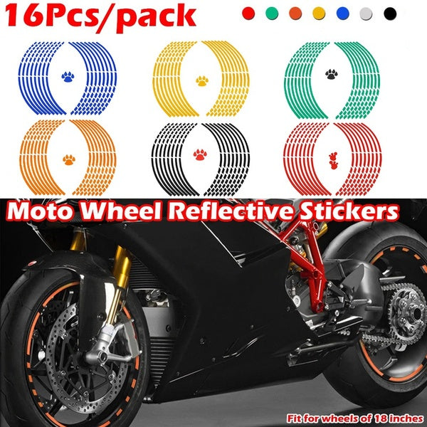 Reflective Motocross Bike Motorcycle Wheel Stickers Decals 18 Inch Reflective Rim Tape (16Pcs-set)