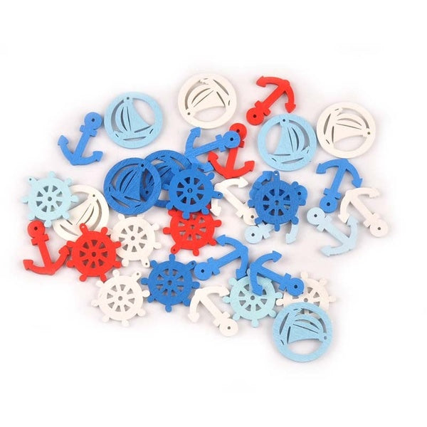 Blue Anchor-ship-rudder Pattern Wood Decoration For Home Drop Hanging DIY Crafts Scrapbooking Embellishments 50pcs 20-35mm MT1993