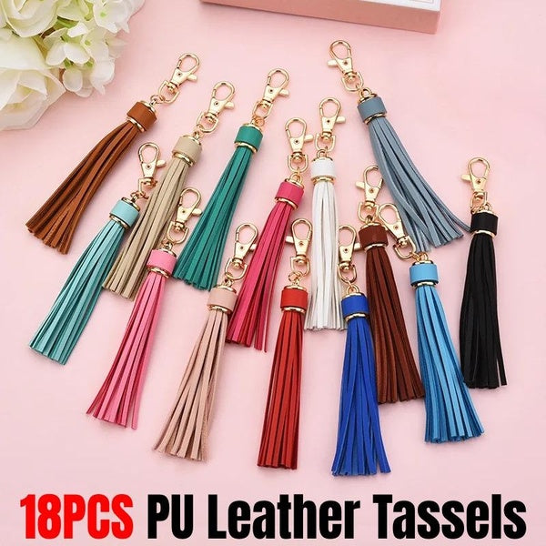 18PCS PU Leather Tassels 5.9'' Keychain Tassels Charms with Lobster Swivel for Handbag Phone Car Key Jewelry DIY Crafts Jewelry Making