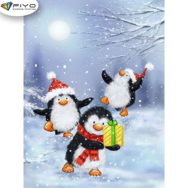 FIYO Christmas Little Penguin Diamond Painting Kits For Adults DIY 5D Diamond Mosaic Diamond Painting Home and Kitchen Fashion Canvas Pictures Wall D